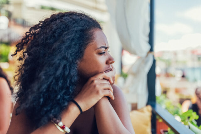 frustrated woman staring into distance